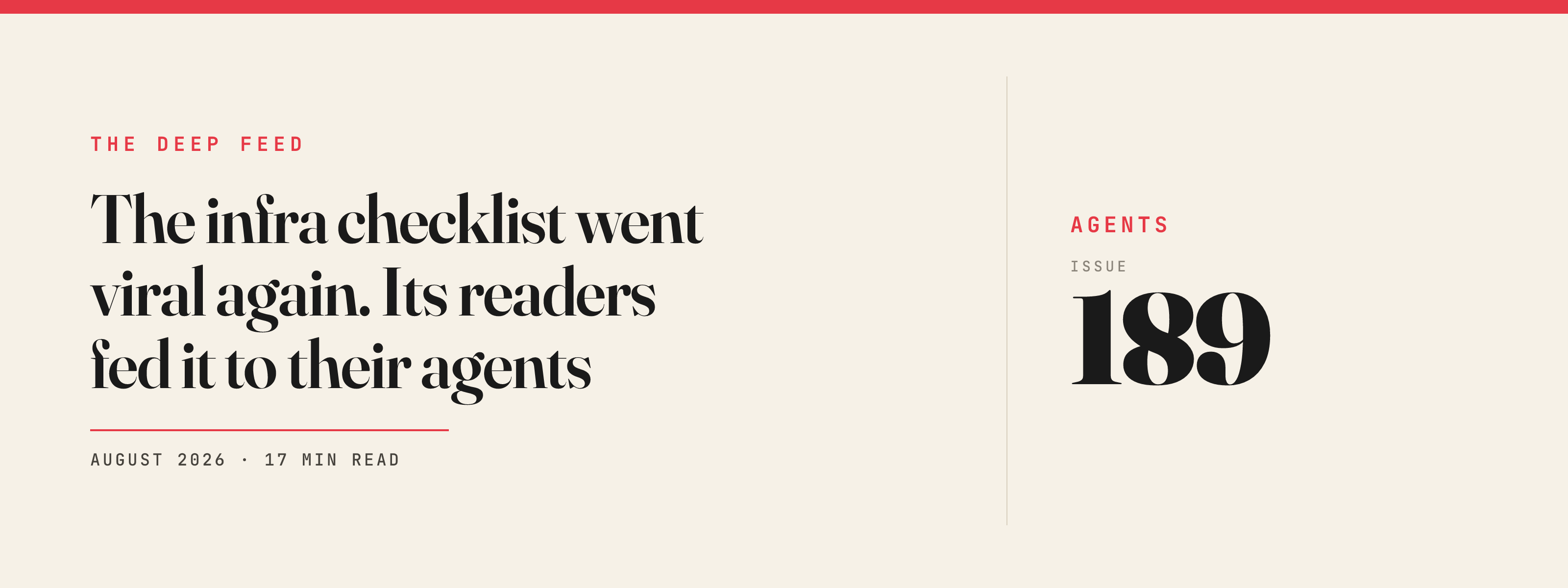 The infra checklist went viral again. Its readers fed it to their agents