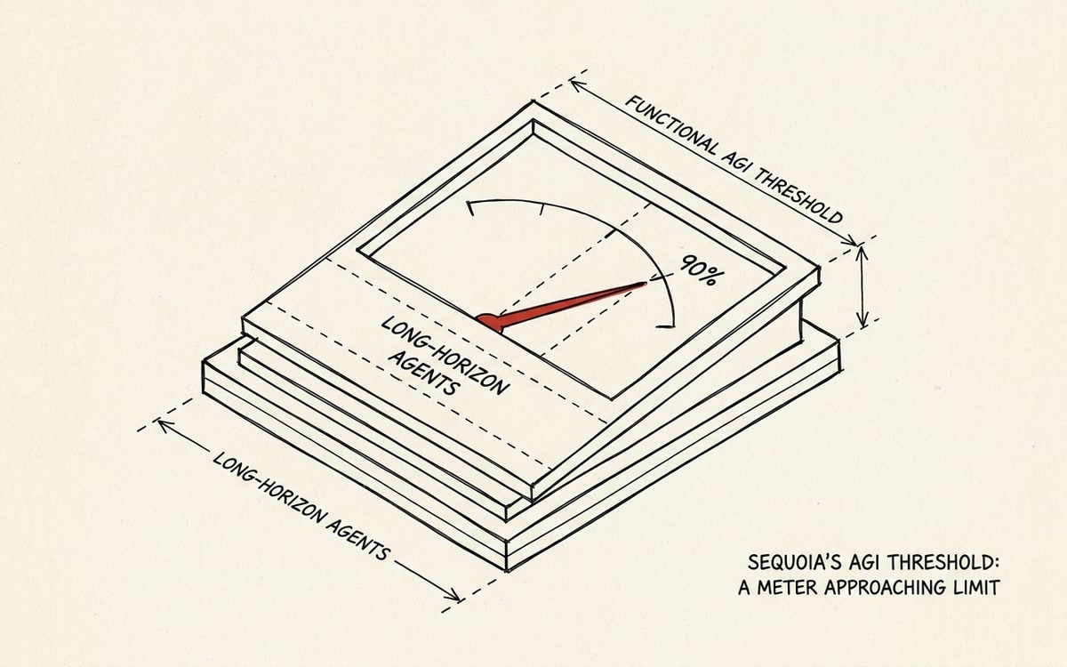 Sequoia's "long-horizon agents are functionally AGI" framing as a meter approaching threshold.