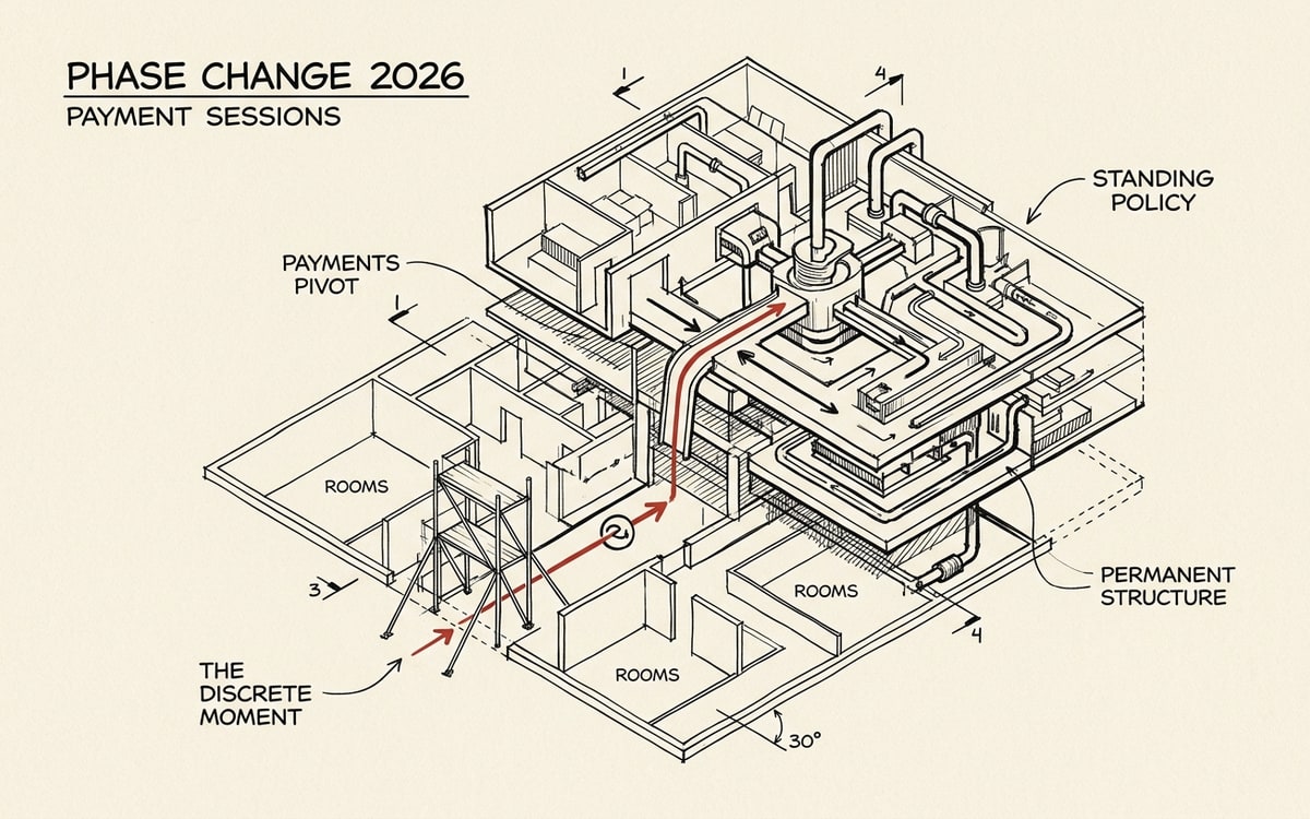 Ginger Baker's Sessions 2026 phase change: payments pivoting from a discrete moment into a standing policy.