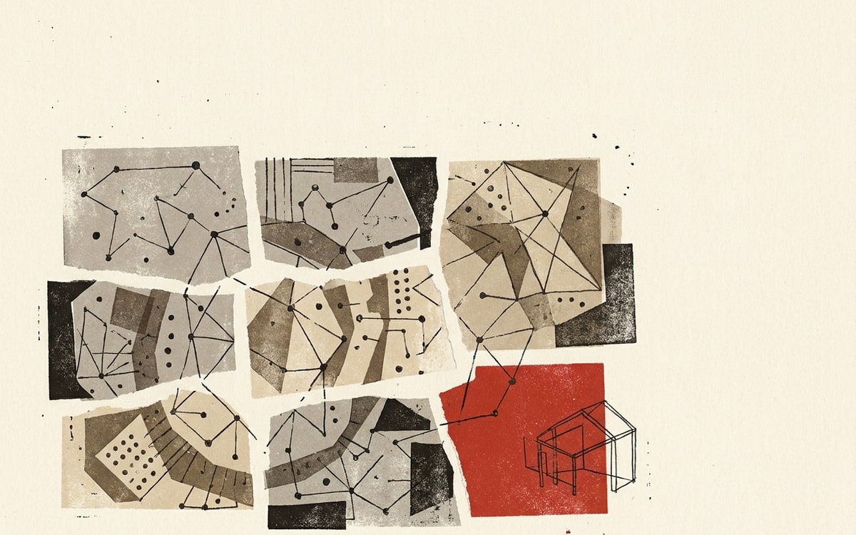 Schematic constellation grid of nine sepia category zones with one red zone marking the under-built brand category.