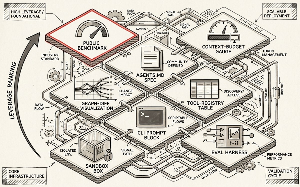Eight build-it ideas — uncovered niches in the harness-engineering ecosystem, ordered roughly by leverage. From a public benchmark that isolates harness contribution from model contribution to a community spec for AGENTS.md.