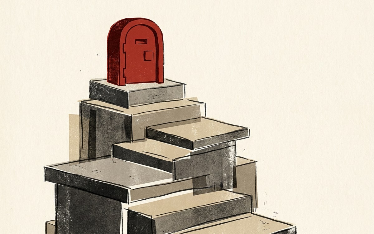 Stacked layers of an AI app definition rising toward a single sealed gateway, the closed entry point that defines Capsule's architectural commitment.
