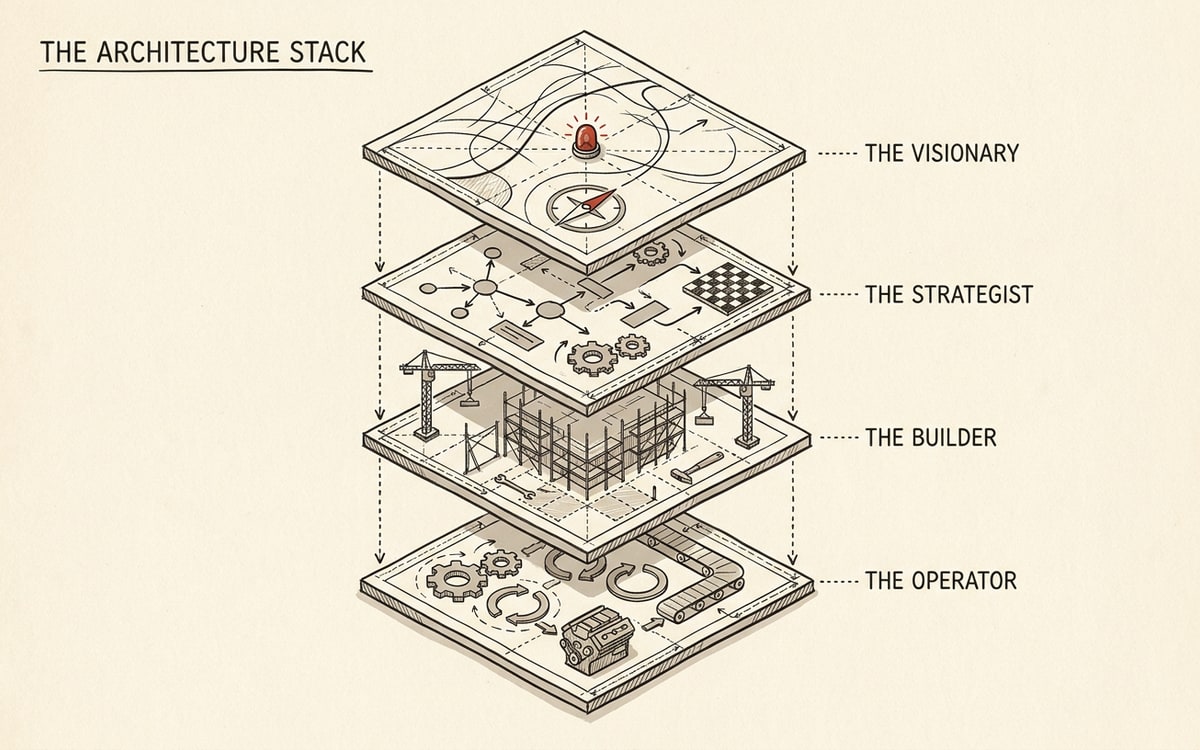 Four archetypes as stacked planes — the architecture stack