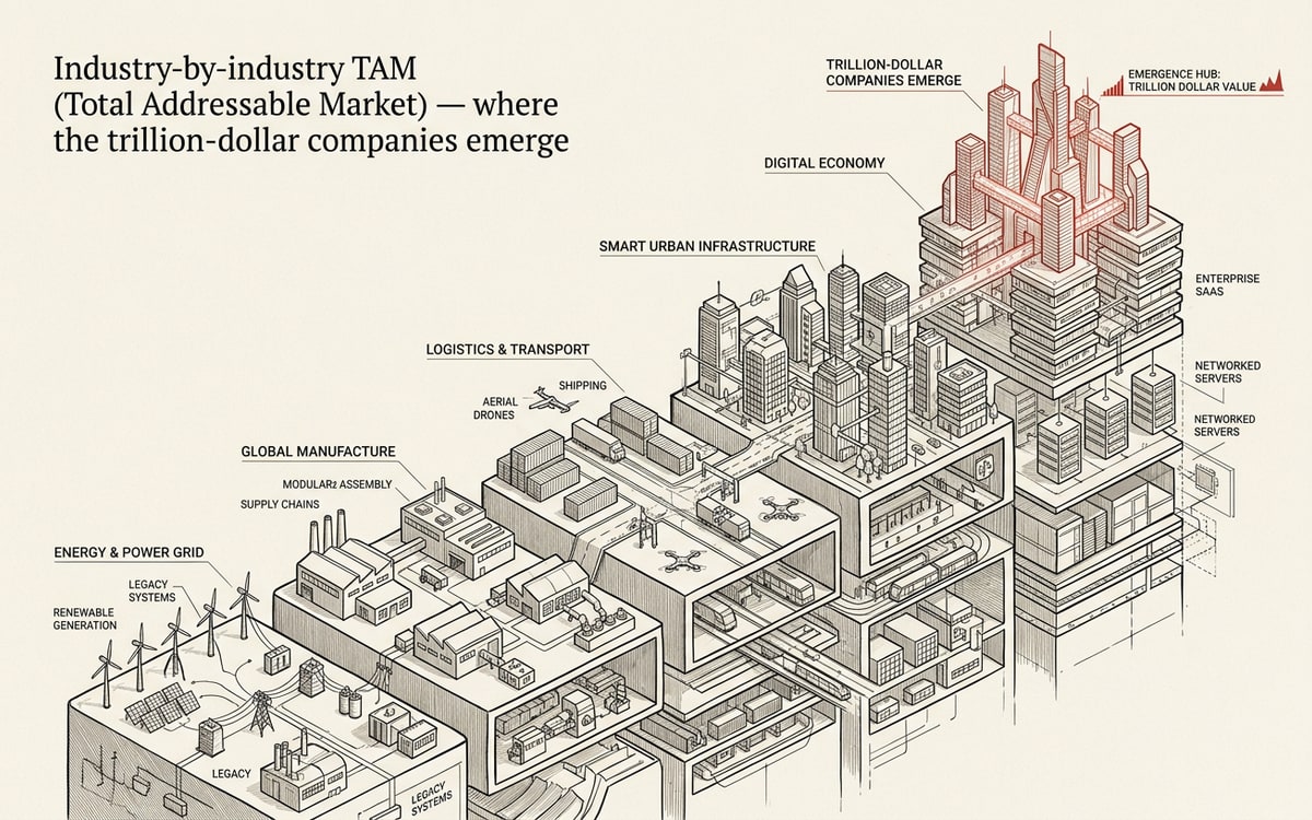 Industry-by-industry TAM — where the trillion-dollar companies emerge