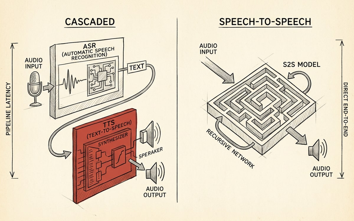 Cascaded vs speech-to-speech voice architecture, side-by-side blueprint