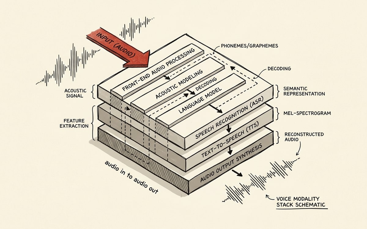 Layered voice modality stack — audio in to audio out as one block